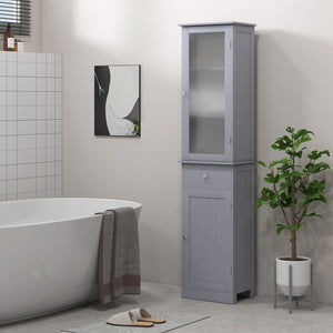 English Elm Kleankin Slim Bathroom Storage Cabinet - Stylish Gray Linen Tower With Acrylic Door & Drawer Storage W2225P229310