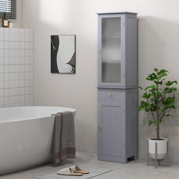 English Elm Kleankin Slim Bathroom Storage Cabinet - Stylish Gray Linen Tower With Acrylic Door & Drawer Storage W2225P229310