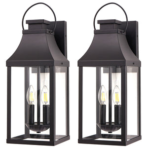 English Elm 20'' Outdoor Wall Light - 2-Pack Modern Black Lanterns For Stylish And Secure Home Illumination W2312P409020