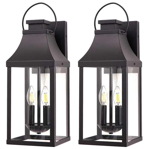 English Elm 20'' Outdoor Wall Light - 2-Pack Modern Black Lanterns For Stylish And Secure Home Illumination W2312P409020