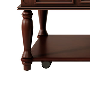 English Elm Farmhouse Retro Coffee Table with Lockable Wheels, One Drawer & Lower Shelf, Solid Wood Legs, Durable Finish Espresso N721P307935P