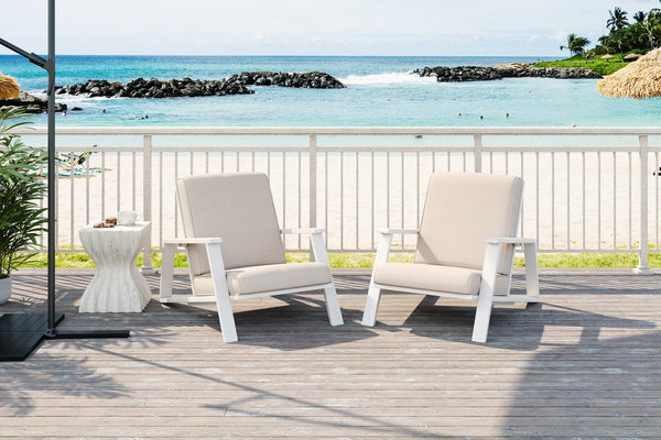 English Elm Christopher Knight Home® - Patio Lounge Chair Set Of 2 - Stylish White Acacia Wood Frame & Weather-Resistant Beige Cushions N779P291591W-2