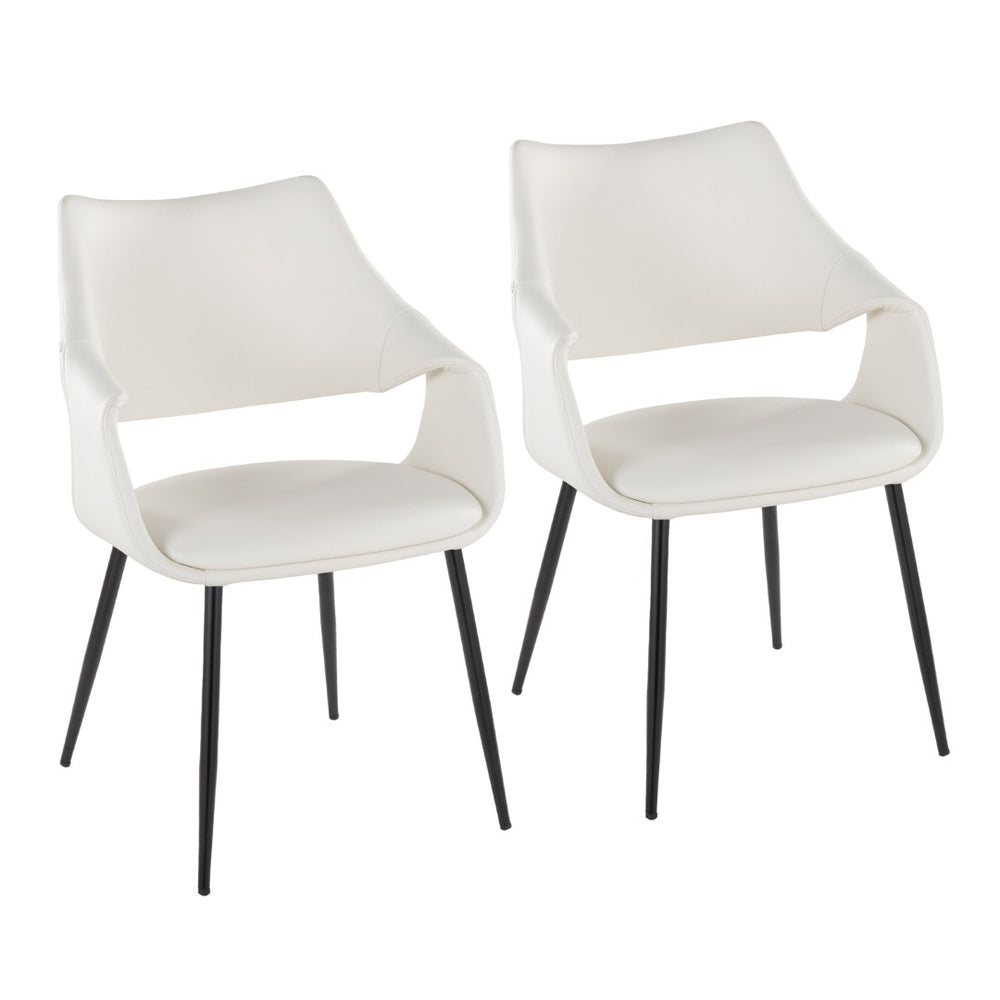 English Elm Chair Set of 2 White Faux Leather Seats with Angular Black Metal Legs Modern Dining B202P471315