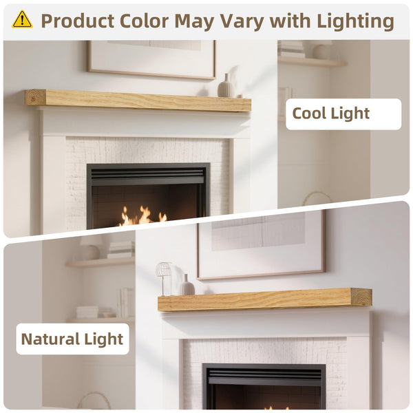 English Elm Fireplace Mantel - 48" Handcrafted Floating Wood Shelf With Rustic Aged Oak Finish For Display Decor T3210P391499