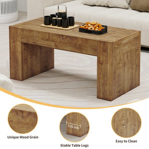 English Elm 48" Farmhouse Rectangle Wood Coffee Table with Hidden Drawer and Open Lower Shelf W3204P401251