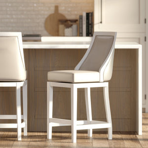 English Elm Swivel Counter Height Barstool Tall Back Faux Leather Seat Modern Kitchen Island Chair B2751P436458