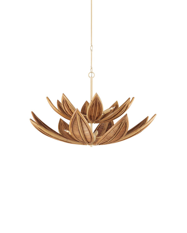 Currey & Company Cubana Two-tier Chandelier - Hand-crafted Rattan Leaves With Warm Glow, Adjustable Height, Elegant Design Natural Rattan ,Wrought Iron 9000-1298-currey-company