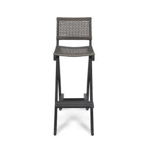 English Elm Christopher Knight Home® - 41.75" Outdoor Folding Acacia Wood Barstools with Wicker Seat, Weatherproof Foldable Patio Stools Dark Gray 65093.00DGRY
