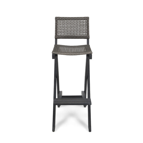 English Elm Christopher Knight Home® - 41.75" Outdoor Folding Acacia Wood Barstools with Wicker Seat, Weatherproof Foldable Patio Stools Dark Gray 65093.00DGRY