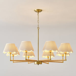 English Elm 8-light Gold Rope Wrapped Fabric Shade Chandelier for Dining and Living Rooms W5008P391581