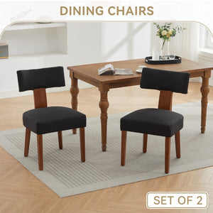 English Elm 064-Set Linen Fabric Modern Armless Dining Chairs with Curved Back & Solid Light Brown Legs for Stylish Comfort Black W527P292118