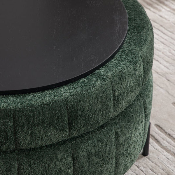 English Elm 31.3"w Chenille Channel Tufted Round Storage Ottoman Sculptural Pumpkin Seat for Any Room Green W3118P439478