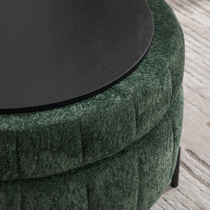 English Elm 39"w Swivel Barrel Club Chair with Channel Tufted Chenille and Round Storage Ottoman Set Green W3118S00049