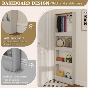 English Elm 72" Slim Six-tier Freestanding Cabinet Antique White Finish for Bathroom or Hallway W282P412292