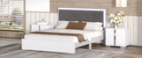 English Elm Queen Size Upholstered Bed With Led Light,Modern Platform Bed With With Velvet Headboard,White