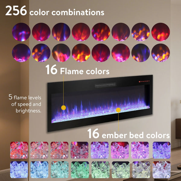 English Elm Smart 60 Inch Recessed Electric Fireplace with 3d Flame Wifi and Alexa Control W1769P249201
