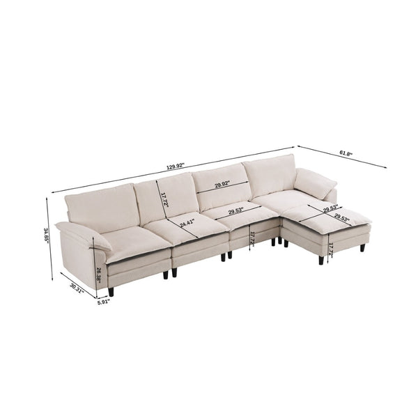 English Elm 129.92" Chenille Cloud Sectional Modular L Shaped Sofa with Ottoman Deep Lounge Seating W5029S00003