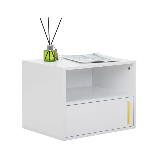 English Elm Set of 2 Nightstands with Built-In USB & Outlet Charging Station, Fabric Drawers, Open Shelves for Bedroom White W2181P190821