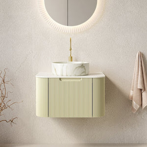 English Elm Dina Floating Bathroom Vanity with Sintered Stone Top and Crystal Glass Basin Carrara White,Light Green,Stone White W2615S00562