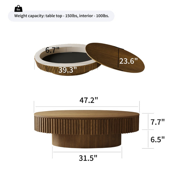 English Elm 47'' Oval Lift Top Coffee Table Wood Veneer Fluted Base Hidden Storage Living Room W1435P427189