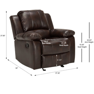 English Elm Charlotte Burnished Brown Leather Gel Glider Recliner - Stylish Comfort With Durable Design & Easy Recline B050P322572