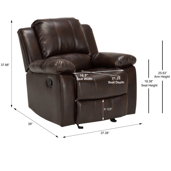 English Elm Charlotte Burnished Brown Leather Gel Glider Recliner - Stylish Comfort With Durable Design & Easy Recline B050P322572