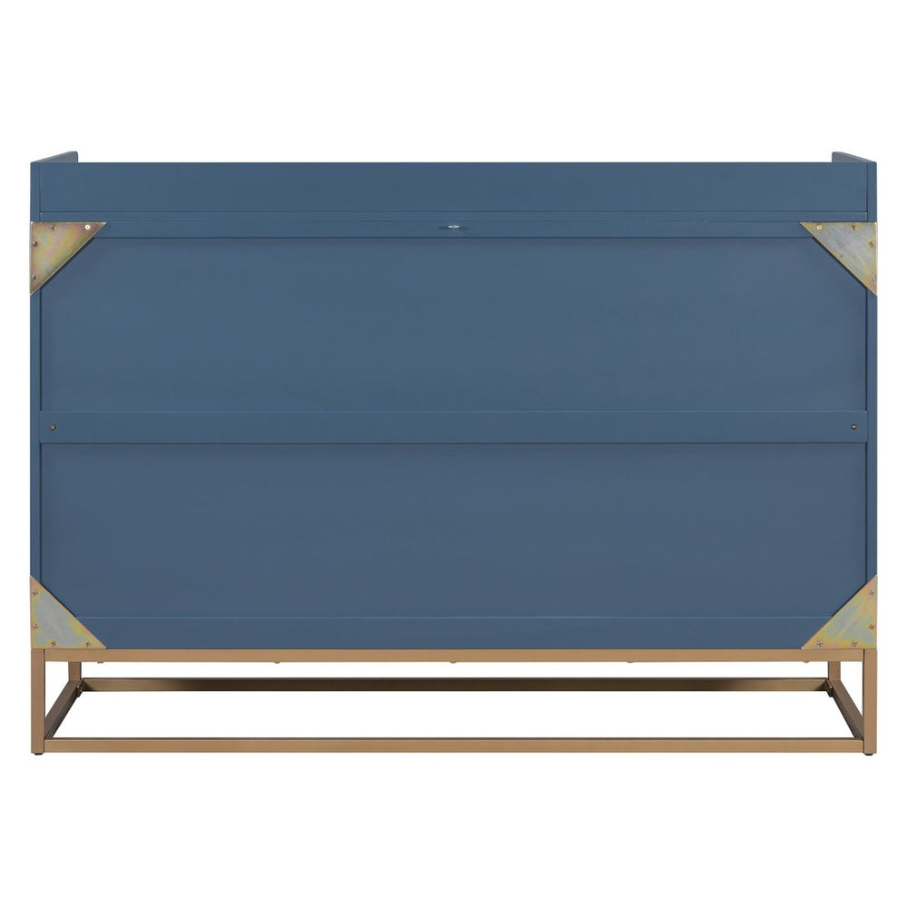 English Elm Queen Size Murphy Bed With Iron Legs, Modern Blue Finish, Space-Saving Design For Stylish Living N820S00035N-GIGA