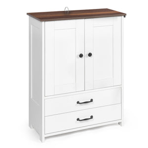 English Elm Dog feeding station with pull-out dual bowls, adjustable heights, storage locker & 3 side hooks, white W1687P270768