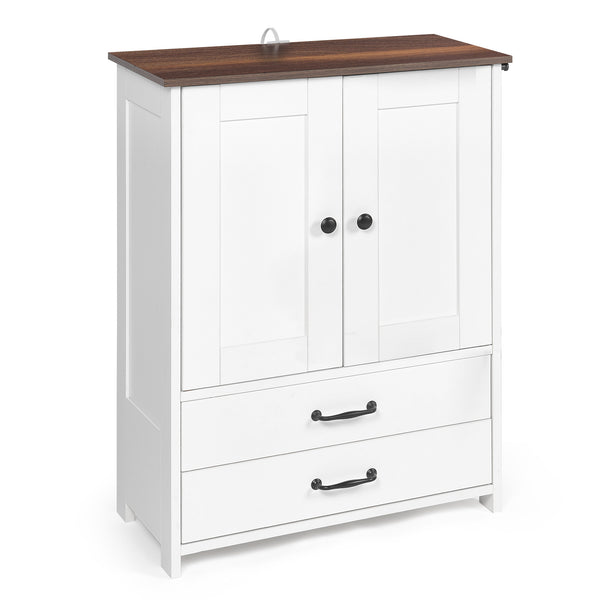 English Elm Dog feeding station with pull-out dual bowls, adjustable heights, storage locker & 3 side hooks, white W1687P270768