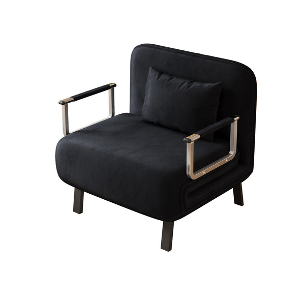 English Elm 31.5″ Convertible Chair Bed with Tri-Fold Design, Adjustable Backrest, Plush Pillow, Durable Frame for Home Comfort and Office Lounging Black W1767P220577
