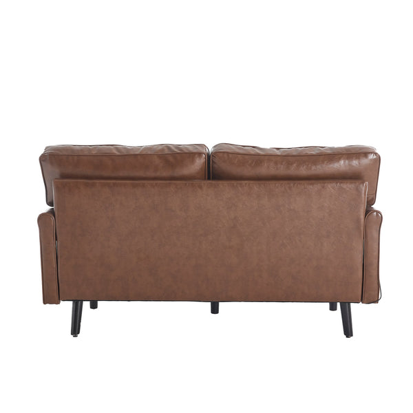 English Elm Loveseat Mid Century Modern Two-Seater Sofa with USB Type-C Charging, Removable Zipper Covers, Durable Wood Legs Brown PU W395P238821