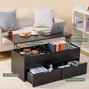 English Elm Lift-Top multifunctional coffee table with hidden compartment, 2 drawers & ergonomic lift for laptop dining W2282P188572