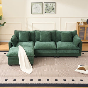 English Elm Beige Chenille Sectional Sofa with Modular Ottoman for Living Room or Studio Dark Green W2603S00004