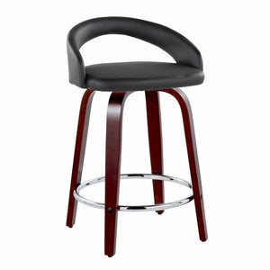 English Elm Fixed-height Swivel Counterstools Mahogany Wood Chrome Footrest Velvet Seat Set of 2 Black B202S01753