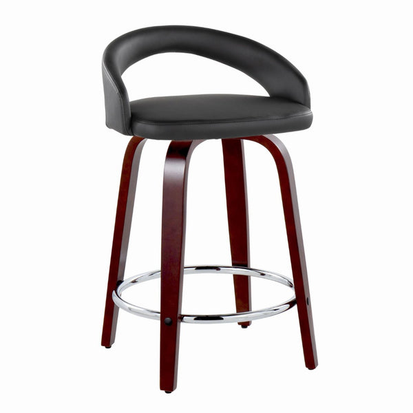 English Elm Fixed-height Swivel Counterstools Mahogany Wood Chrome Footrest Velvet Seat Set of 2 Black B202S01753