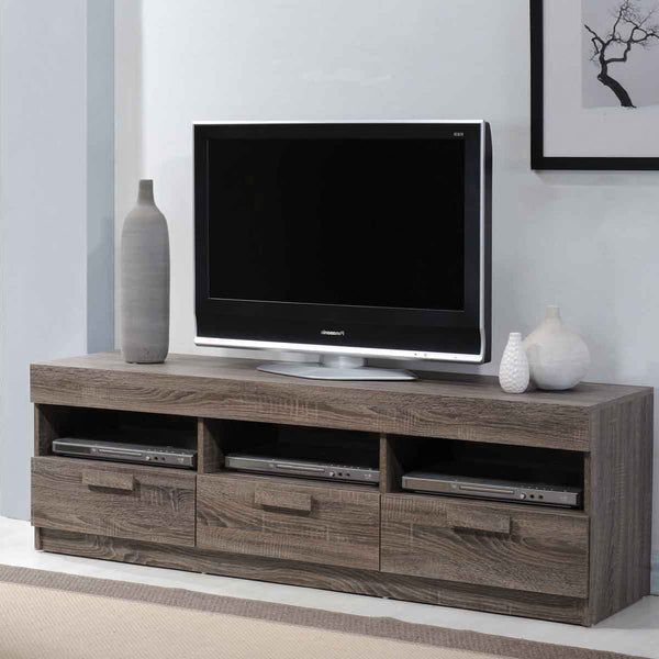 English Elm Rustic Oak Media Console with 3 Open Shelves & 3 Drawers, Cord Management, Fits 60" TVs, Durable Finish B062P189117