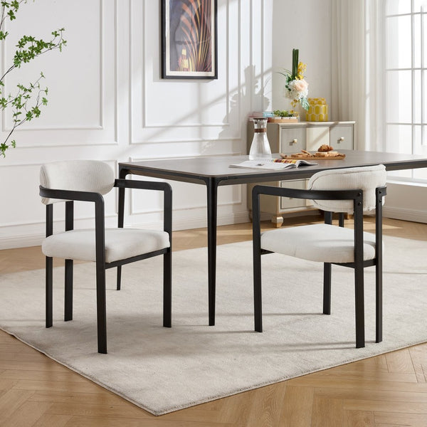 English Elm Modern Tufted Boucle Dining Chairs Set of 2 with Curved Back and Matte Metal Legs W3244P337430