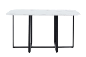 English Elm Modern Dual-surface Dining Table Mdf Marble and Grain Top with Powder-coated Metal Frame Black,White W3875P372892