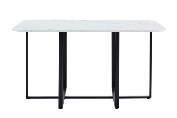 English Elm Modern Dual-surface Dining Table Mdf Marble and Grain Top with Powder-coated Metal Frame Black,White W3875P372892