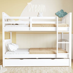 English Elm Full Over Bunk Bed with Twin Trundle Solid Pine Frame Gray Convertible LT100204AAK-1