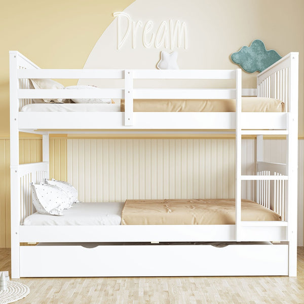 English Elm Full Over Bunk Bed with Twin Trundle Solid Pine Frame Gray Convertible LT100204AAK-1