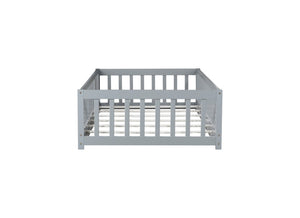 English Elm Twin Solid Rubberwood Floor Bed with Full Perimeter Safety Rails for Toddler Rooms Grey W504P296776