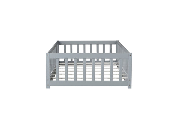English Elm Twin Solid Rubberwood Floor Bed with Full Perimeter Safety Rails for Toddler Rooms Grey W504P296776