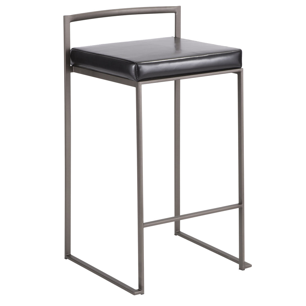 English Elm Fuji Industrial Stackable Counter Stool with Padded Faux Leather Seat, Sleek Welded Frame, Set of 2 Black B202P222369