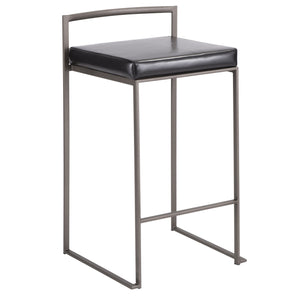 English Elm Fuji Industrial Stackable Counter Stool with Padded Faux Leather Seat, Sleek Welded Frame, Set of 2 Black B202P222369