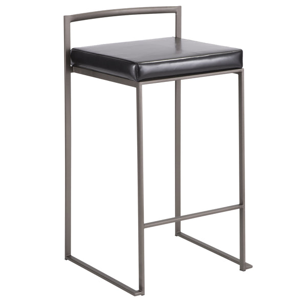 English Elm Fuji Industrial Stackable Counter Stool with Padded Faux Leather Seat, Sleek Welded Frame, Set of 2 Black B202P222369