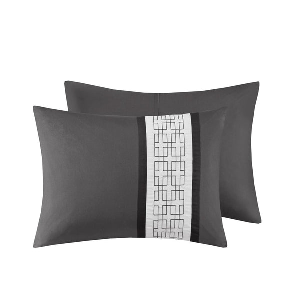 English Elm 8 Piece Embroidered Comforter Set In Dark Grey - Luxury Hotel Style Bedding For Elegant Bedrooms B035P266659