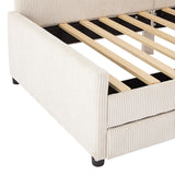 English Elm Twin Size L-Shaped Corduroy Daybed,Upholstered Bed Frame With 2 Storage Drawers, Beige