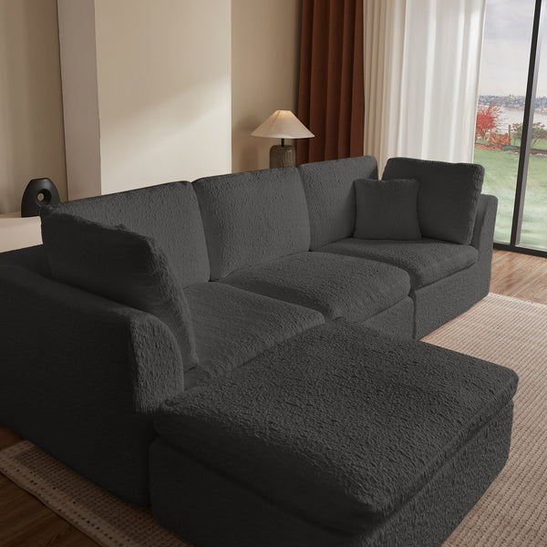 English Elm 110" Cloud Sectional Sofa Modular L-Shape with Ottoman, Chenille Fabric, Deep Seats, 7 Pillows Included Gray W1359S00016