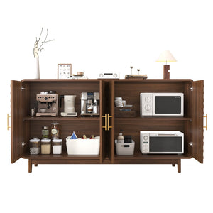 English Elm Sideboard Buffet with Four Doors Carved Edges Gold Handles Adjustable Shelves Dining Room W5389P463456
